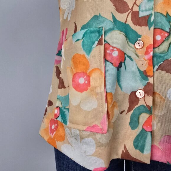 Vintage Orange Floral Button Up Collared Top Size L - Picture 5 of 9